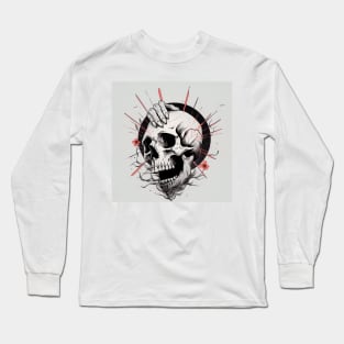 An Ink Illustration of a Skull Long Sleeve T-Shirt